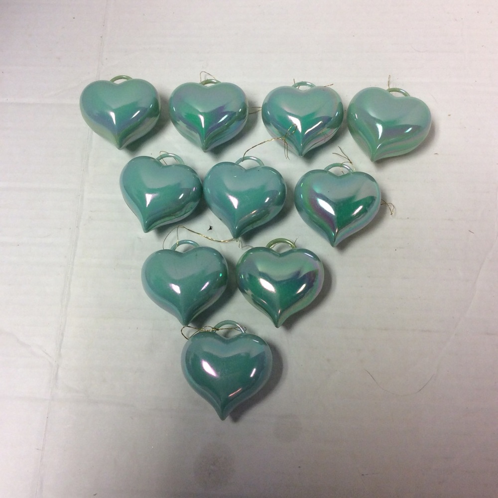 VTG Heart Iridescent Plastic Aqua Blue Ornaments
